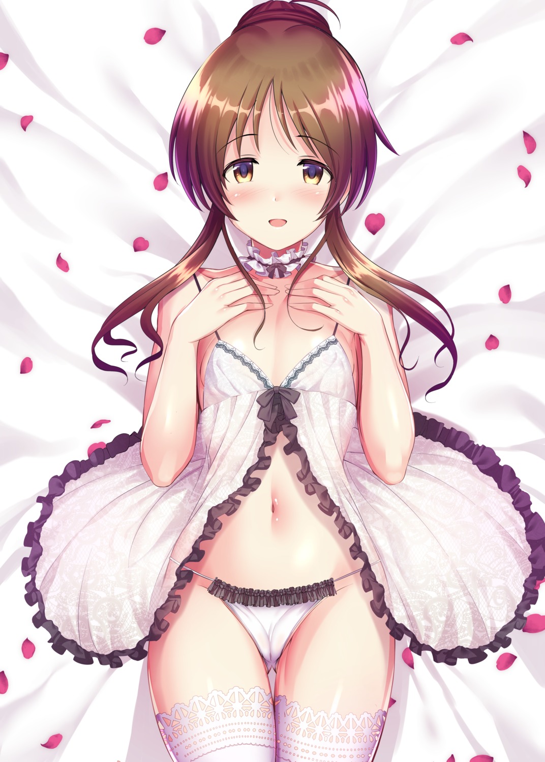 cameltoe lingerie ment pantsu see_through skirt_lift takamori_aiko the_idolm@ster the_idolm@ster_cinderella_girls thighhighs