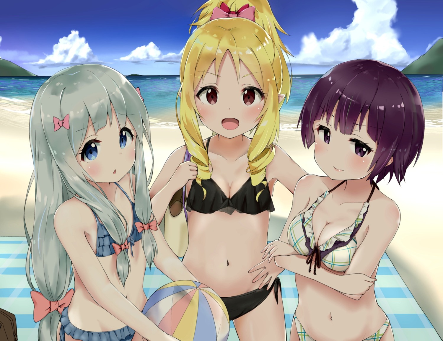 bikini cleavage eromanga-sensei izumi_sagiri pointy_ears racchi. senju_muramasa swimsuits yamada_elf