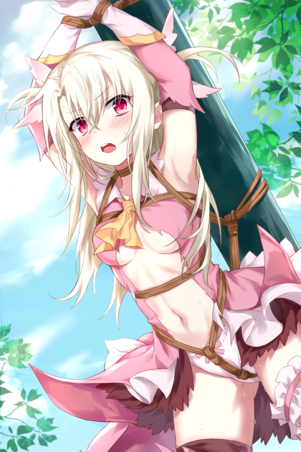 bondage cameltoe devil_heavens fate/kaleid_liner_prisma_illya fate/stay_night garter illyasviel_von_einzbern loli no_bra pantsu skirt_lift thighhighs torn_clothes wet