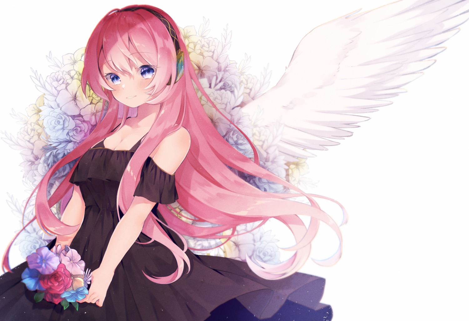 bra cleavage dress headphones megurine_luka nuko_0108 vocaloid wings