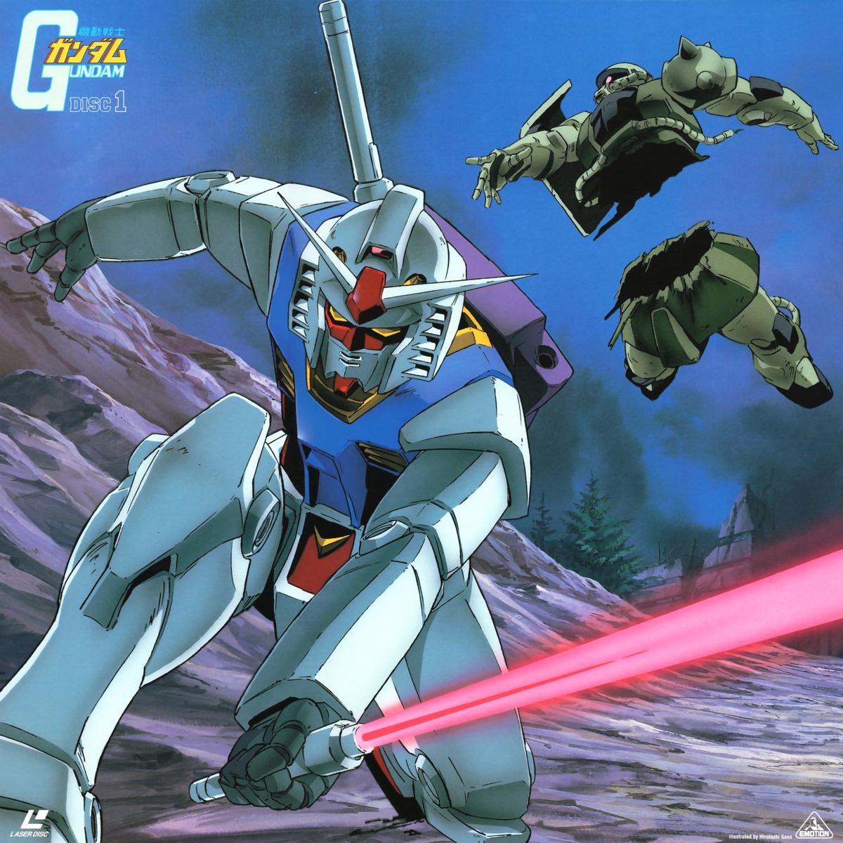 disc_cover gundam mecha mobile_suit_gundam sano_hirotoshi sword zaku