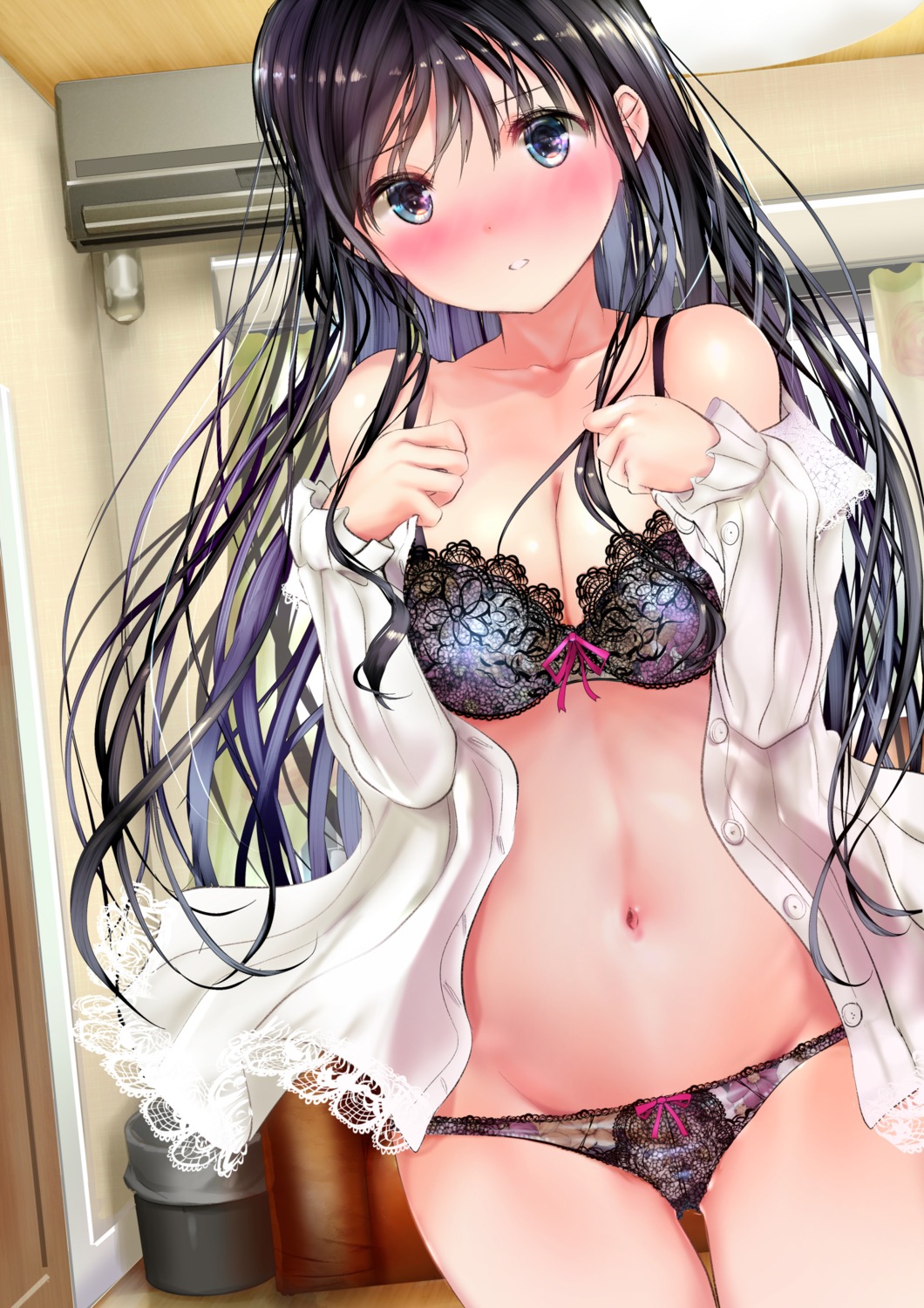 bra lingerie ogata_tei open_shirt pantsu panty_pull