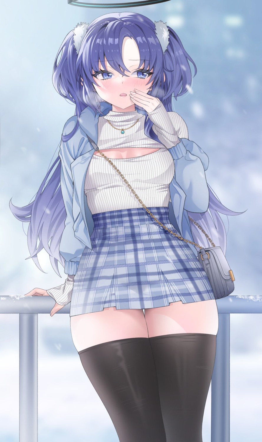 blue_archive halo hayase_yuuka laseri sweater thighhighs