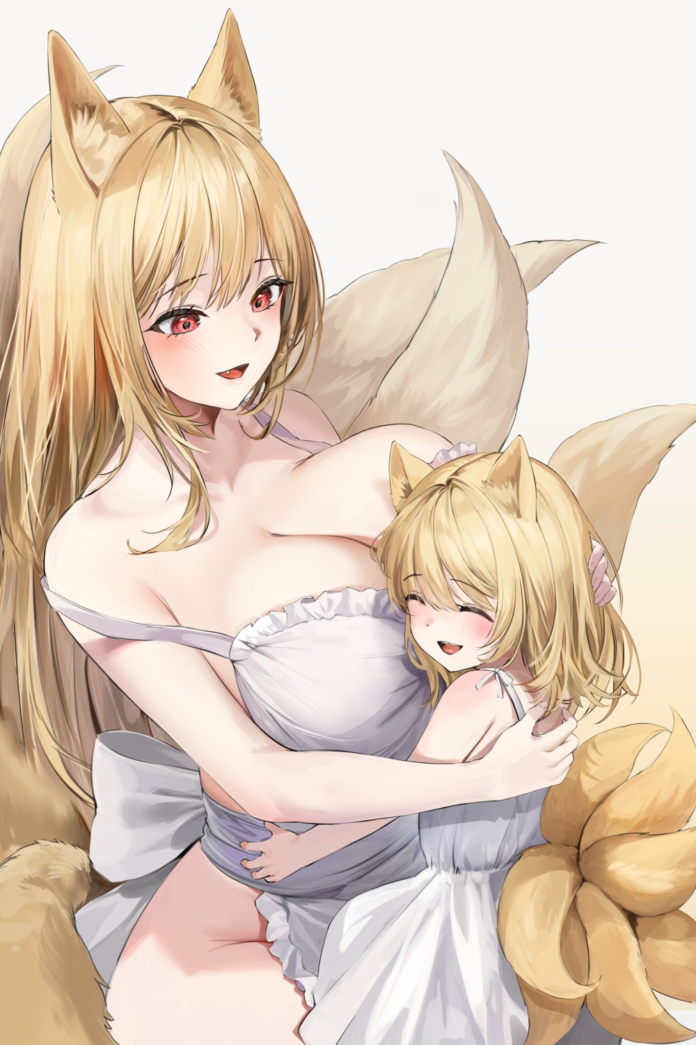 animal_ears dress kitsune lillly naked_apron summer_dress tail