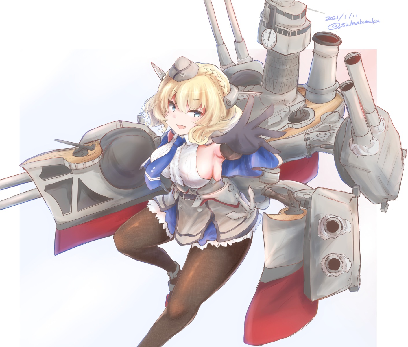 colorado_(kancolle) kantai_collection no_bra pantyhose saamon_(salmonkomaku) skirt_lift uniform