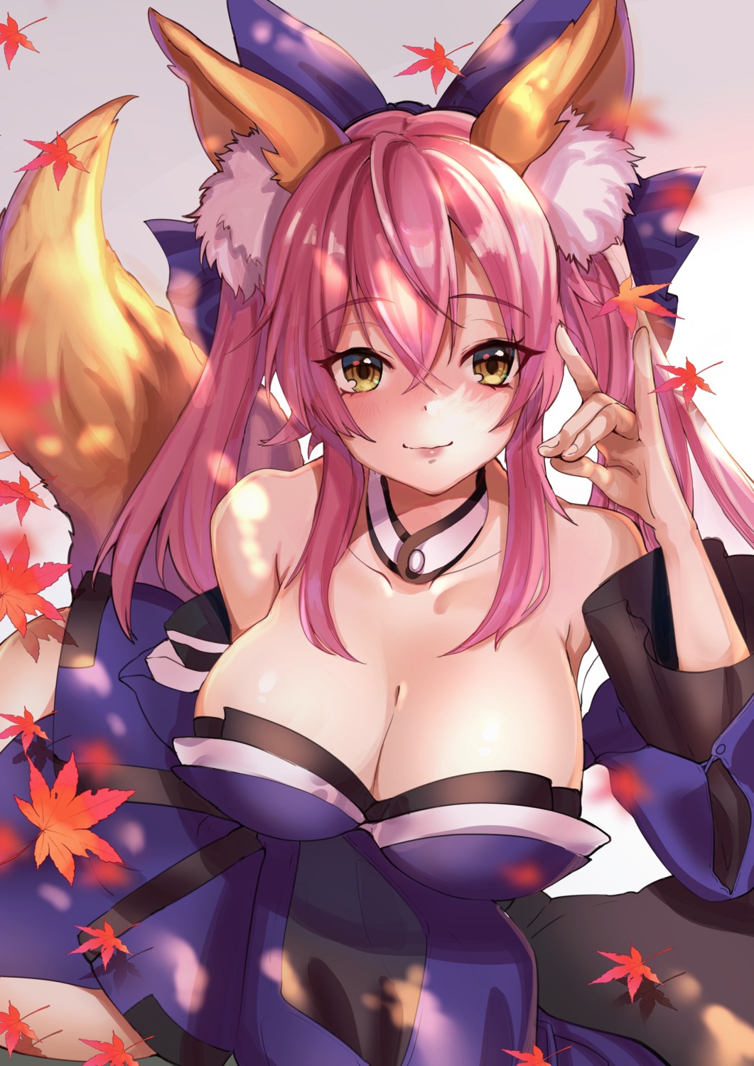 animal_ears fate/grand_order grangrangao japanese_clothes kitsune no_bra tail tamamo_no_mae