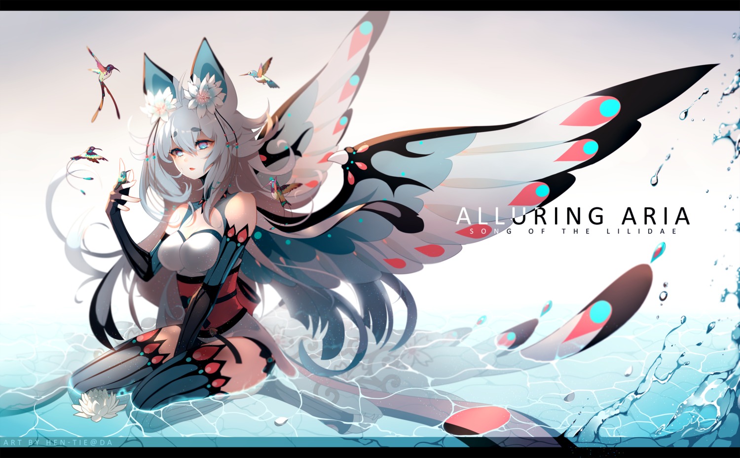 animal_ears dress hen-tie thighhighs wet wings