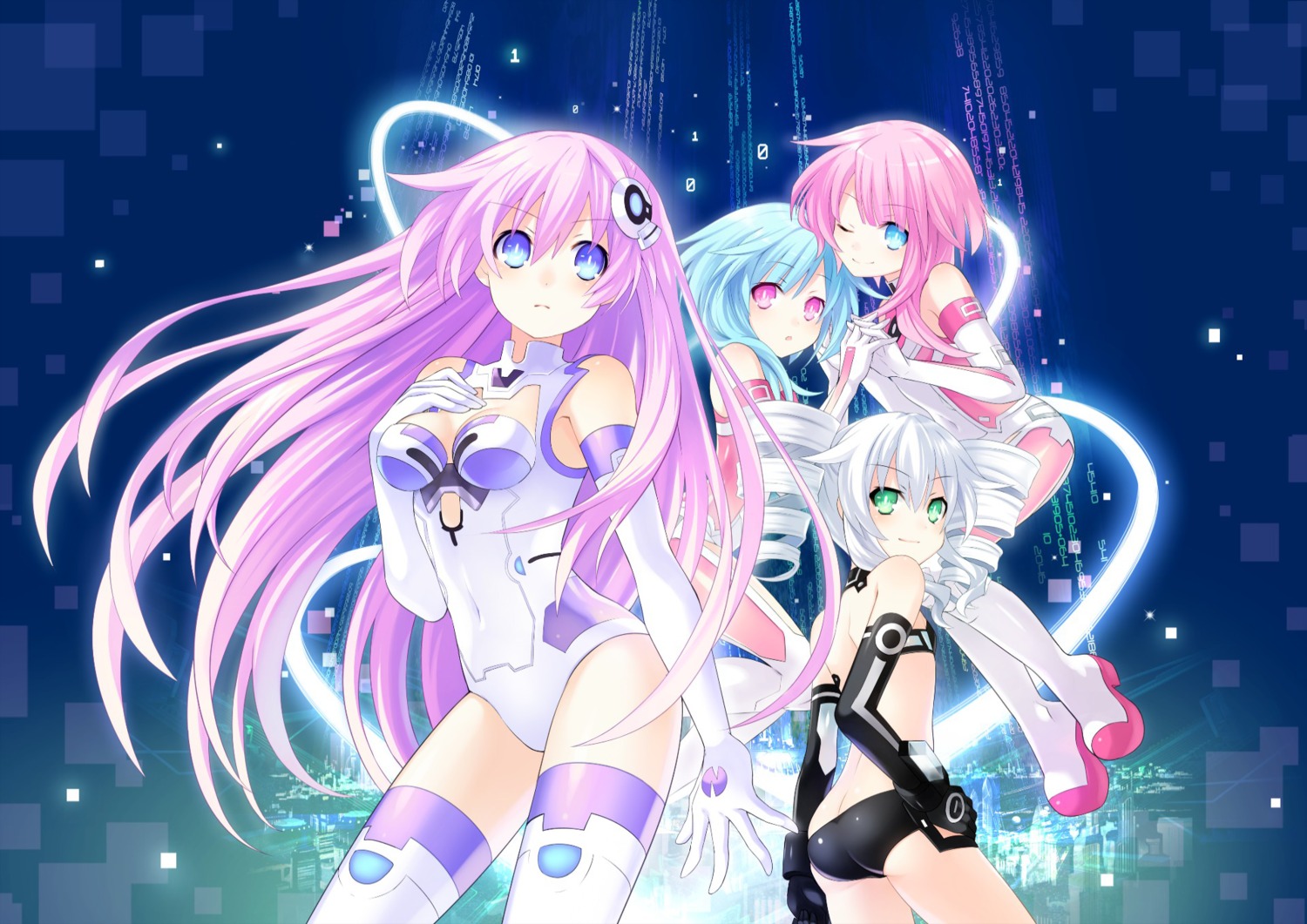 ass black_sister choujigen_game_neptune cleavage heels jpeg_artifacts leotard purple_sister thighhighs tsunako white_sister_ram white_sister_rom