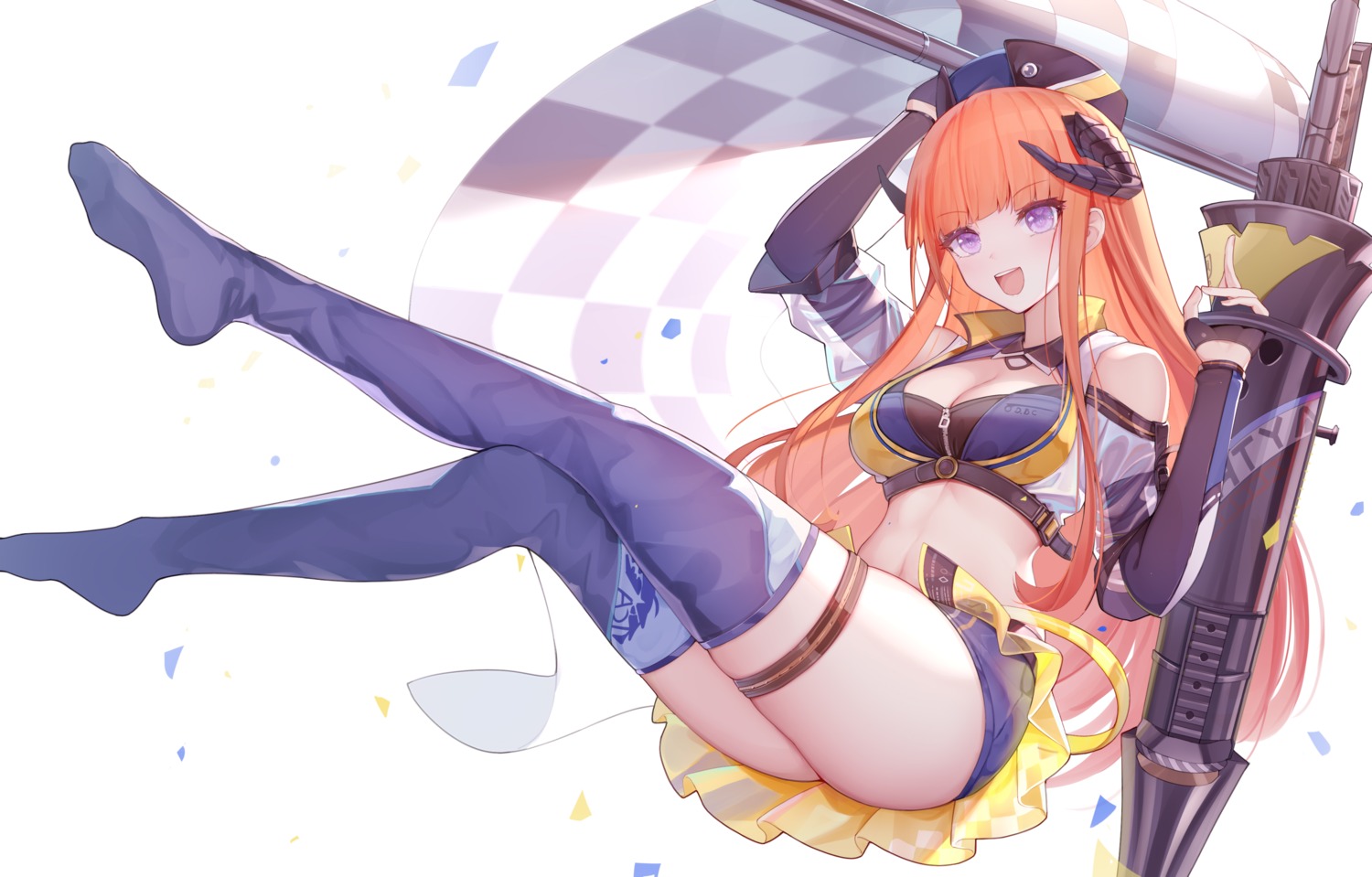 arknights bagpipe_(arknights) cleavage cyanide-whale feet garter horns thighhighs