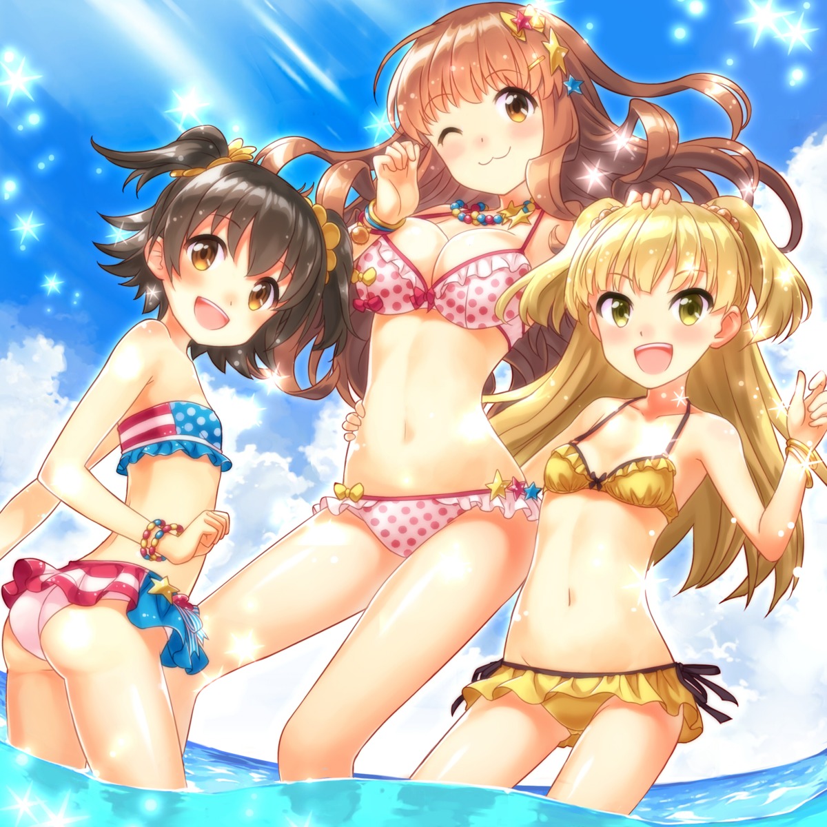 akagi_miria bikini buntan cleavage jougasaki_rika moroboshi_kirari swimsuits the_idolm@ster the_idolm@ster_cinderella_girls the_idolm@ster_cinderella_girls_u149 wet