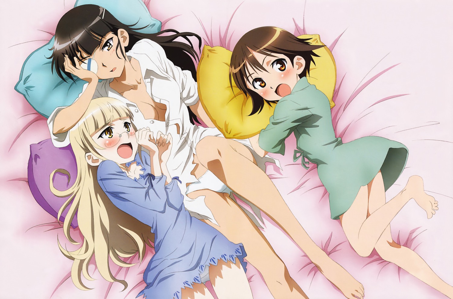 abiru_tadashi bottomless dress_shirt eyepatch jpeg_artifacts megane miyafuji_yoshika no_bra pajama pantsu perrine-h_clostermann sakamoto_mio strike_witches