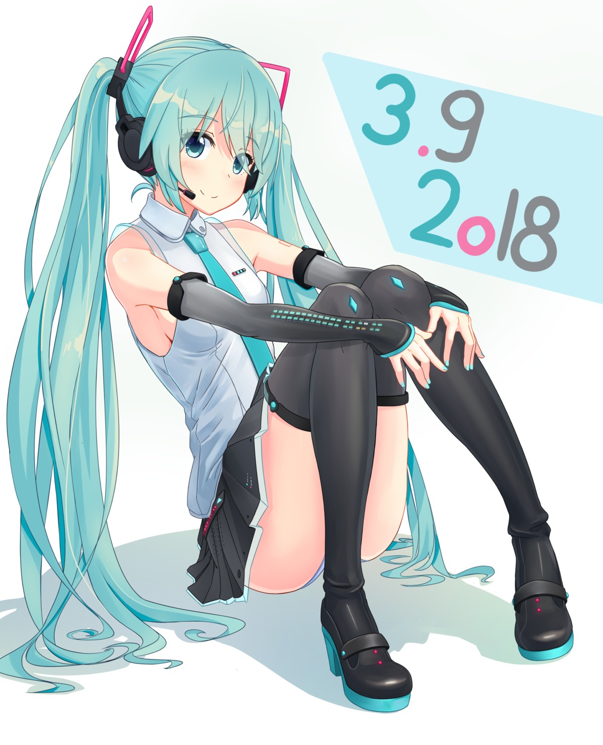 bibboss39 hatsune_miku headphones heels pantsu thighhighs vocaloid