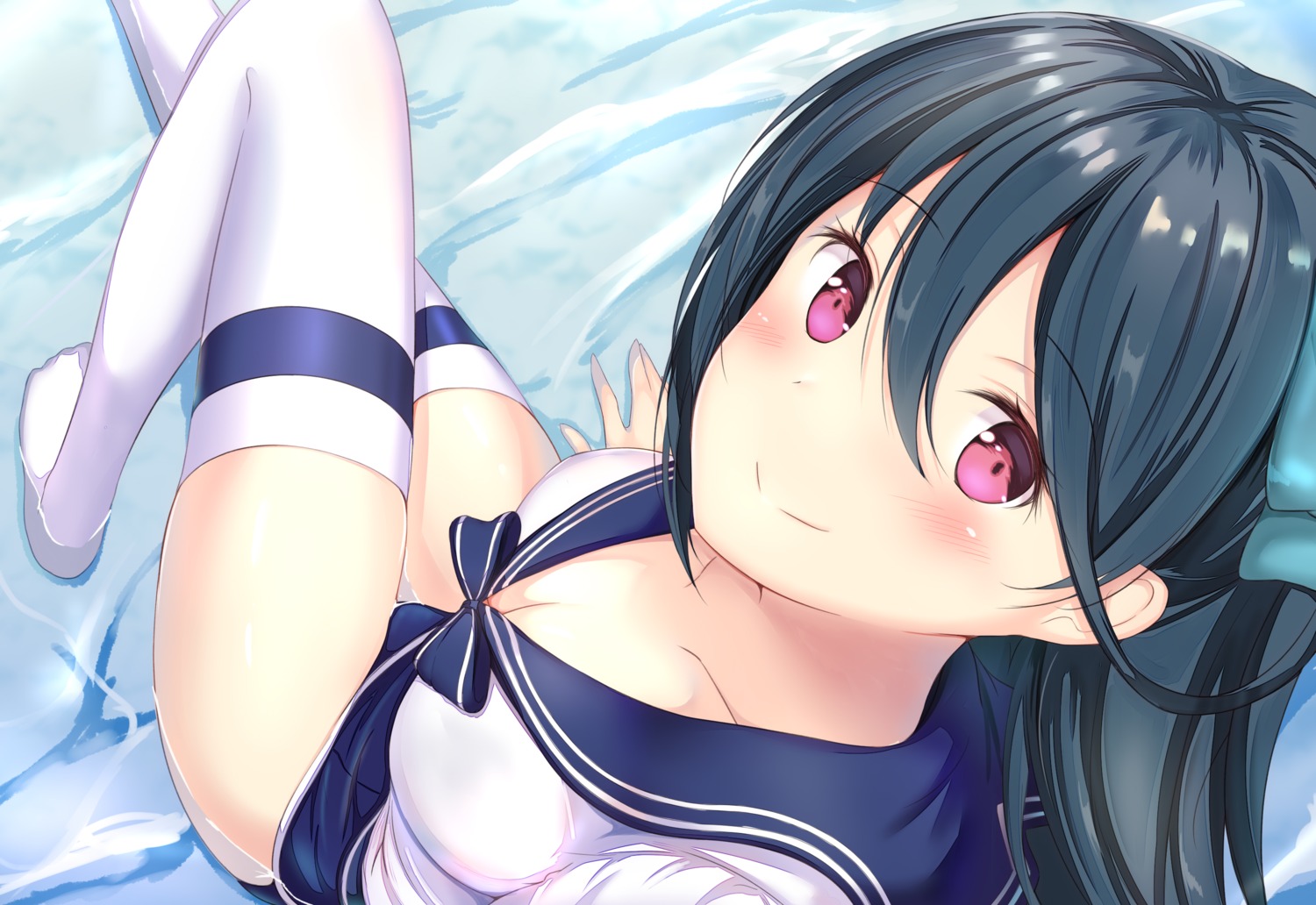 cleavage phantasy_star_online_2 seifuku thighhighs washinomiya_kohri wet yuano