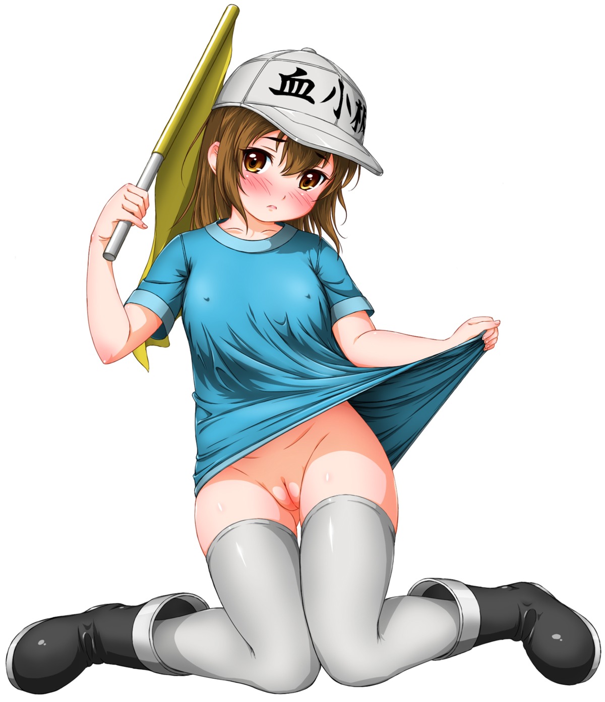 bottomless erect_nipples hataraku_saibou himadarou loli platelet_(hataraku_saibou) pussy thighhighs uncensored