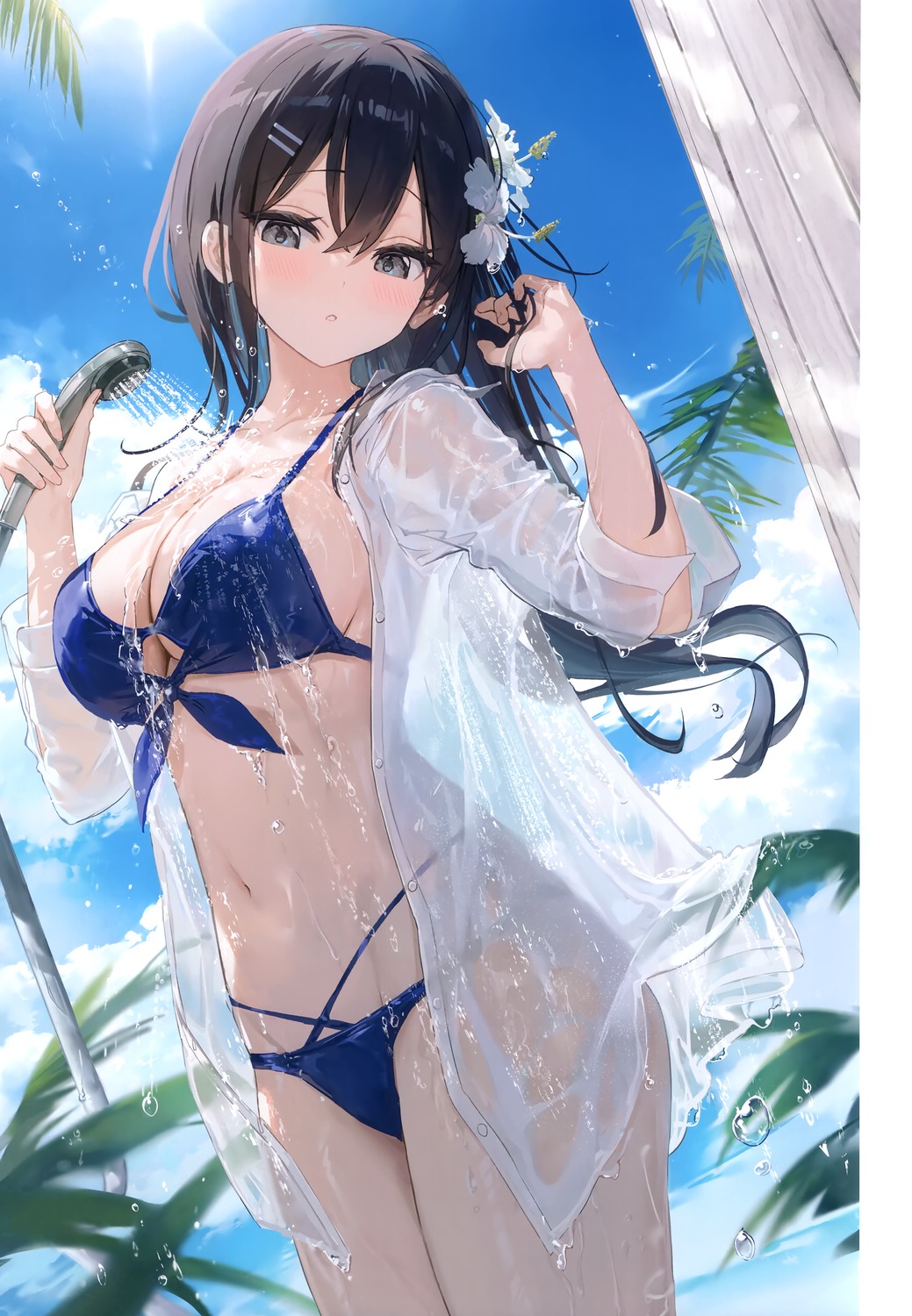 bathing bikini dress_shirt fuumi natsuizaka_nao open_shirt radial_engine see_through swimsuits wet wet_clothes