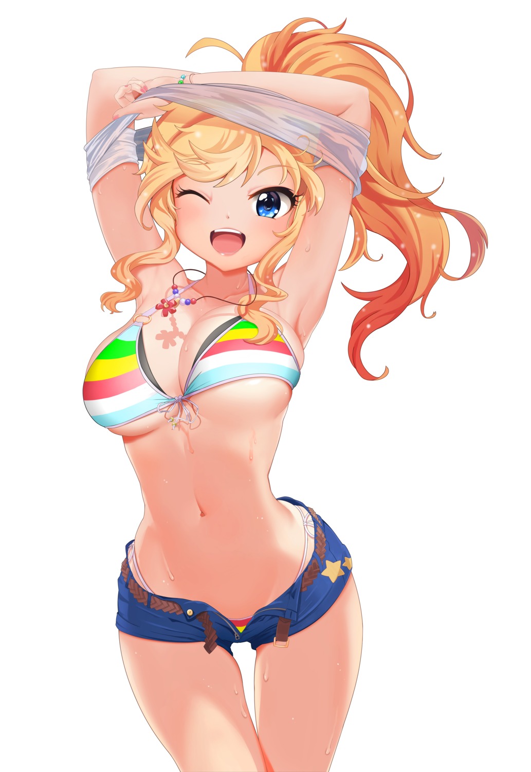 bikini cleavage dopamine70 ootsuki_yui see_through shirt_lift swimsuits the_idolm@ster the_idolm@ster_cinderella_girls underboob undressing