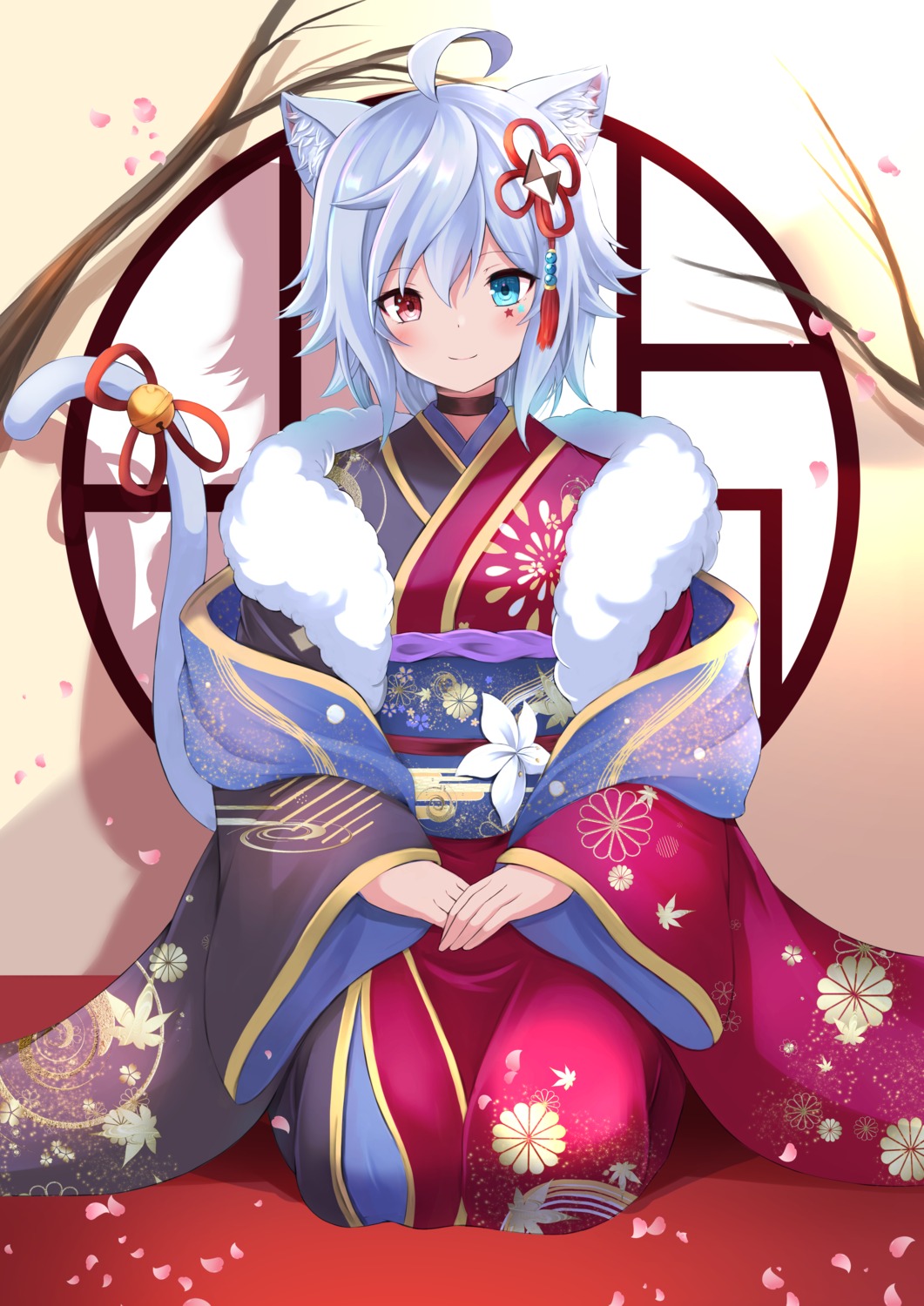 animal_ears heterochromia kimono nekomimi shibakame tail