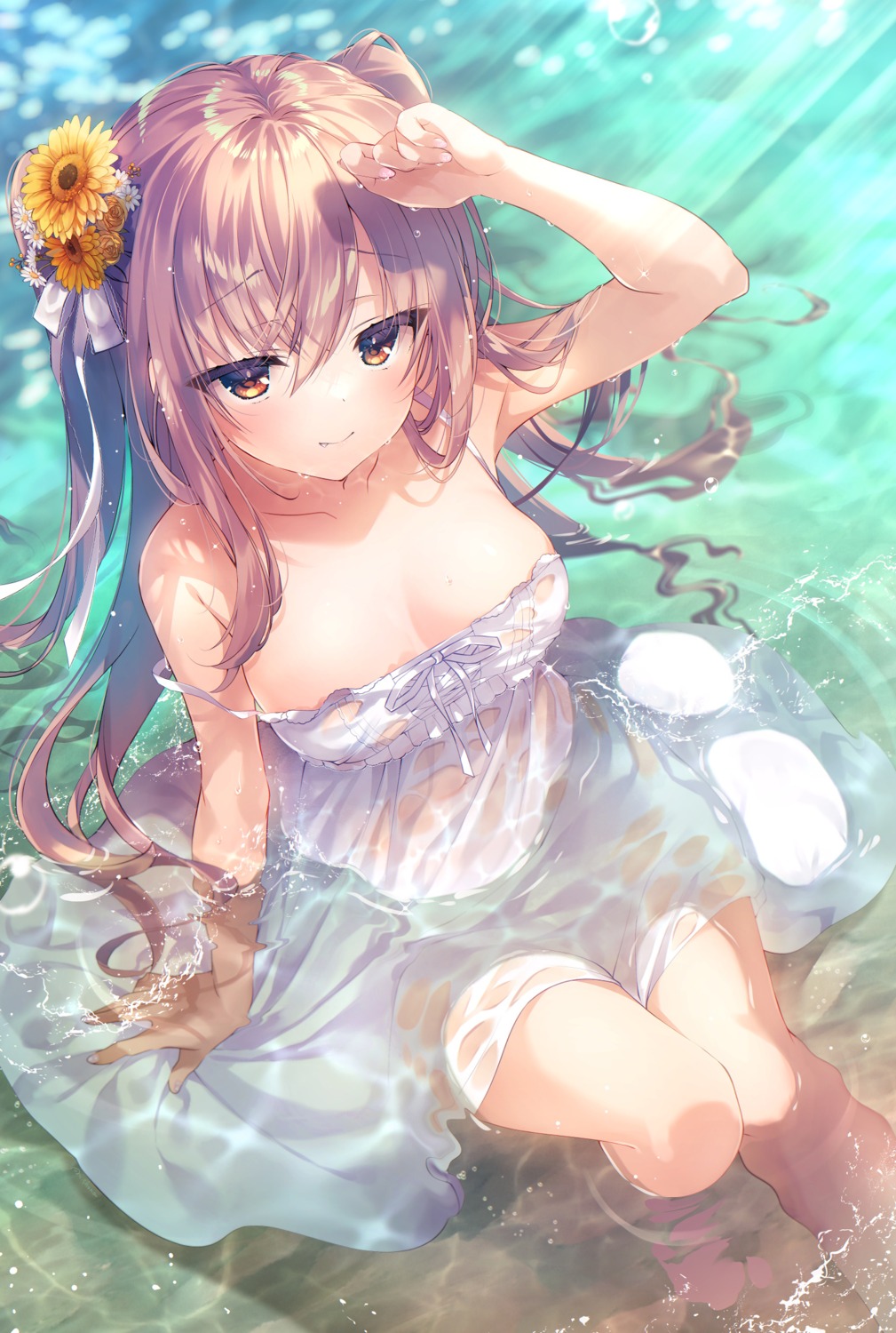 dress no_bra see_through shouna_mitsuishi summer_dress wet wet_clothes