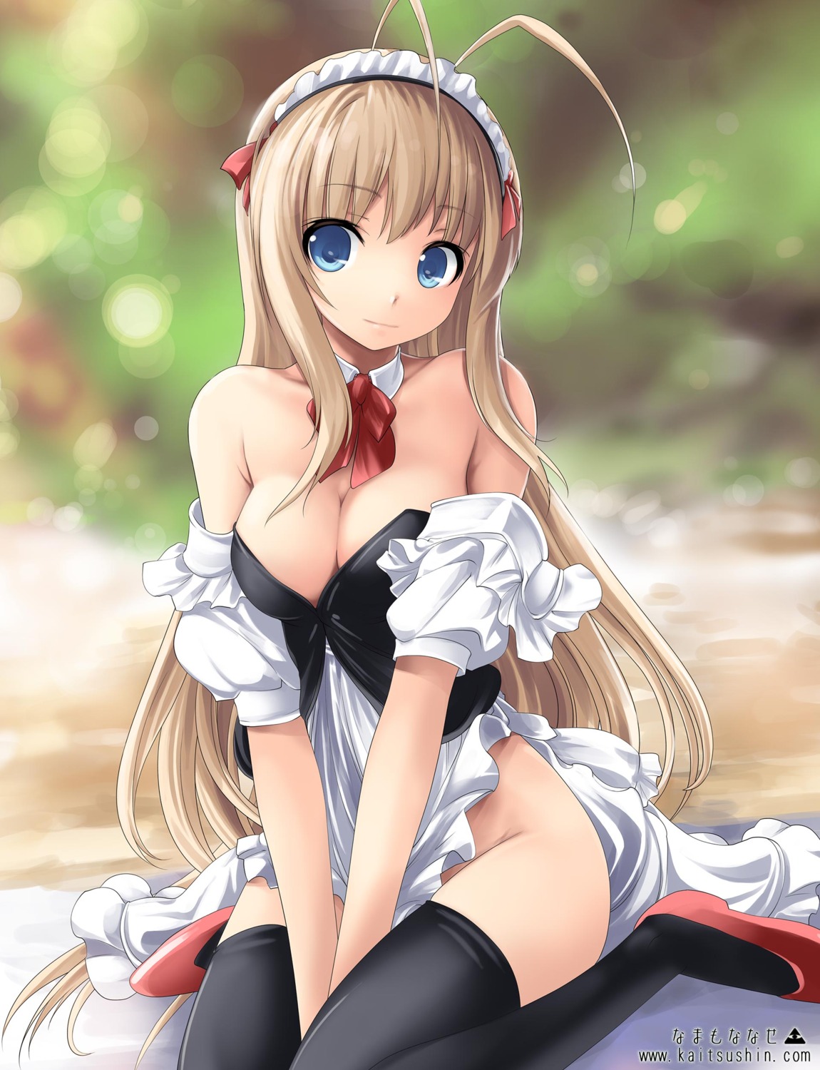 cleavage maid namamo_nanase nopan thighhighs