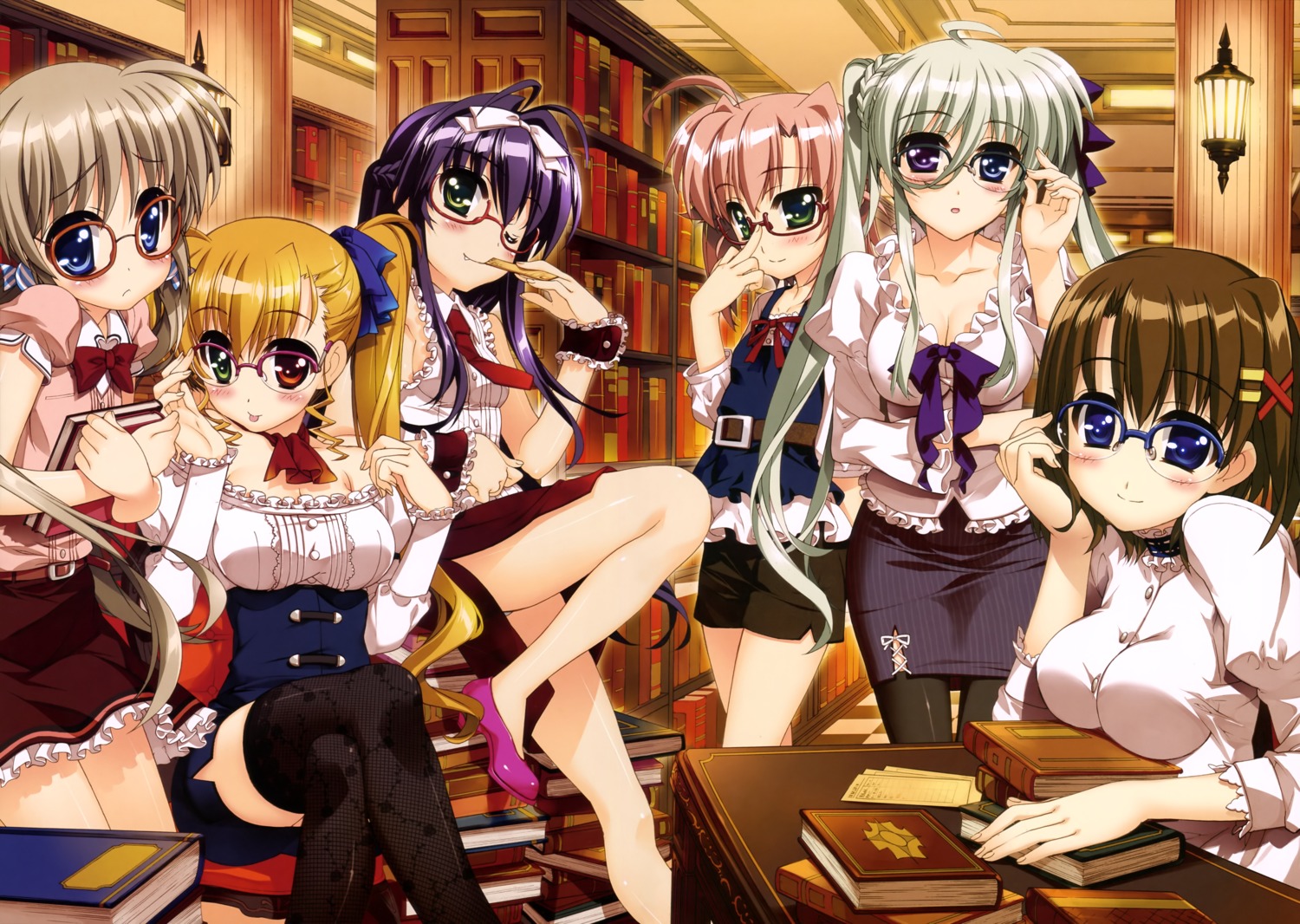 cleavage corona_timir dress einhart_stratos fujima_takuya heels heterochromia mahou_shoujo_lyrical_nanoha mahou_shoujo_lyrical_nanoha_vivid megane miura_rinaldi pantsu rio_wezley thighhighs vivio yagami_hayate