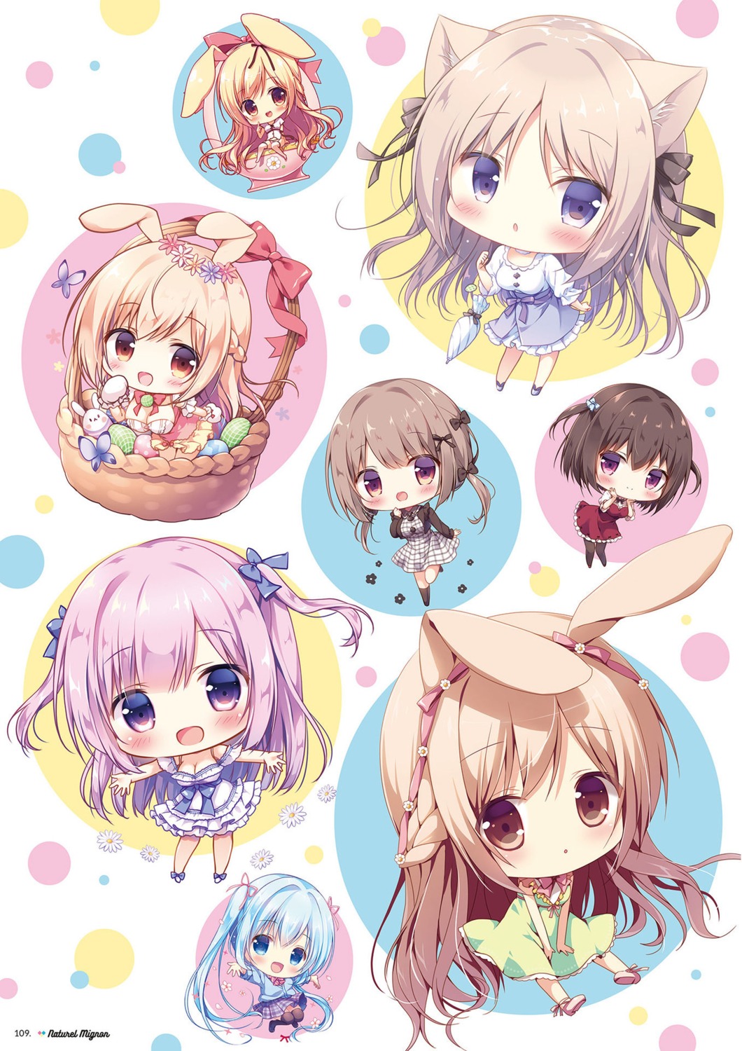 animal_ears bunny_ears canvas+garden chibi cleavage dress mana_(canvas+garden) miyasaka_nako neru_(canvas+garden) sayaka_(canvas+garden) seifuku summer_dress thighhighs umbrella