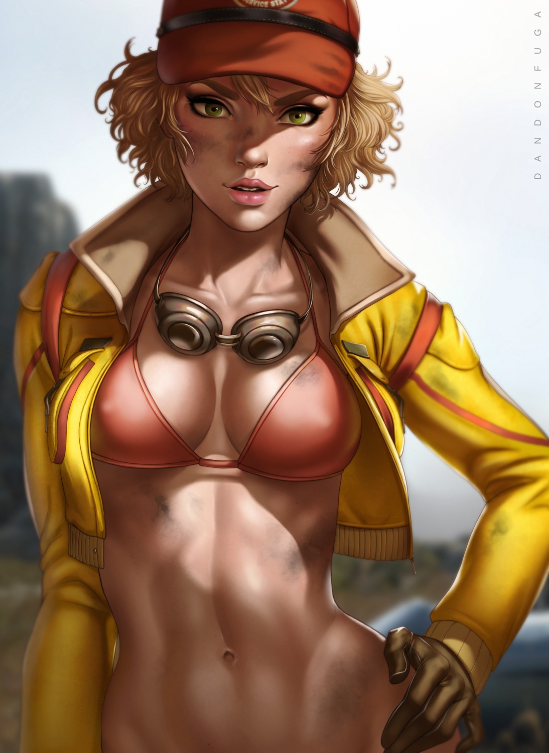 bikini_top cindy cindy_aurum_(final_fantasy_xv) cleavage dandon_fuga erect_nipples final_fantasy_xv swimsuits