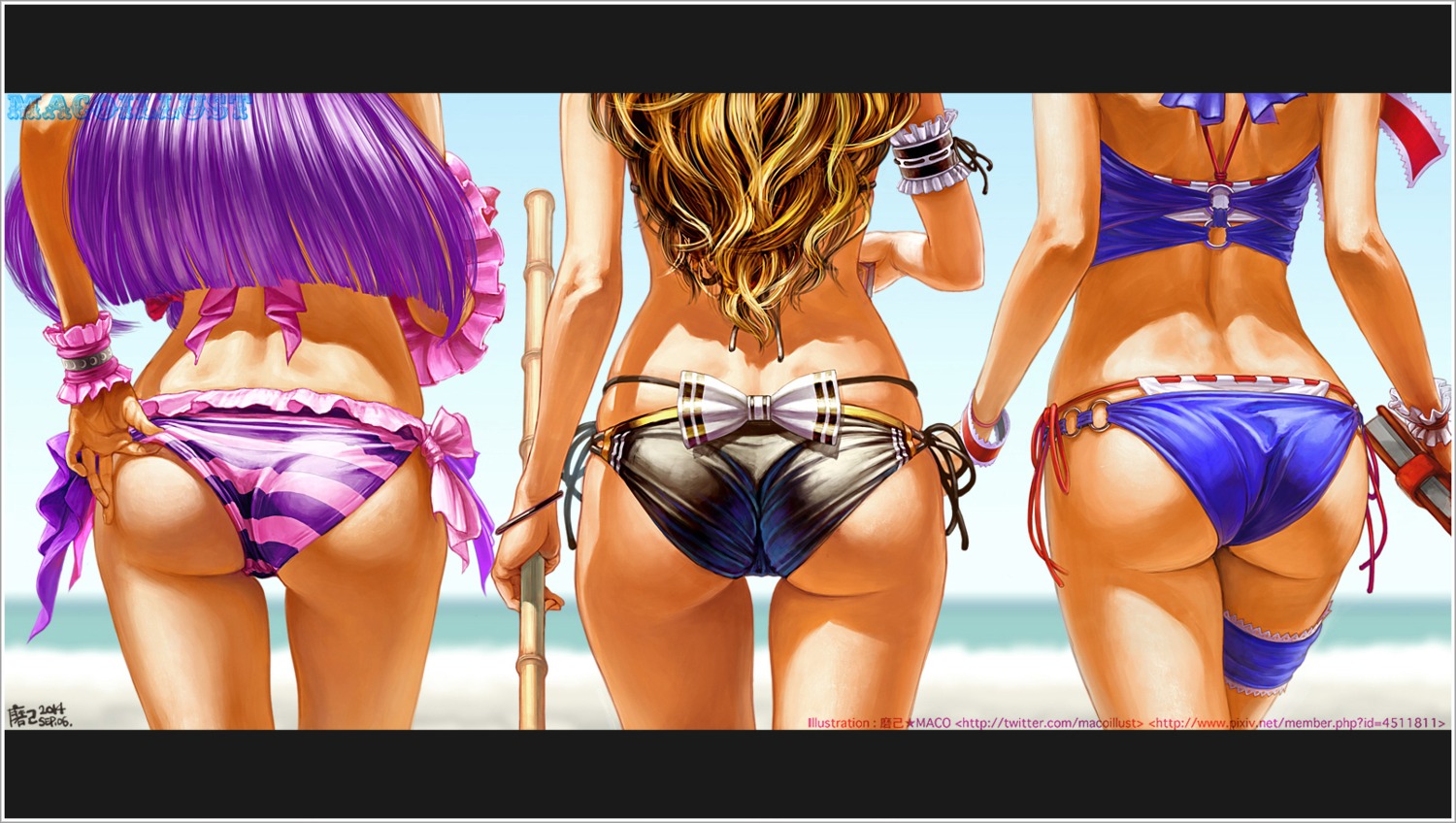 alice_margatroid ass bikini garter kirisame_marisa maco_(macoillust) patchouli_knowledge swimsuits touhou