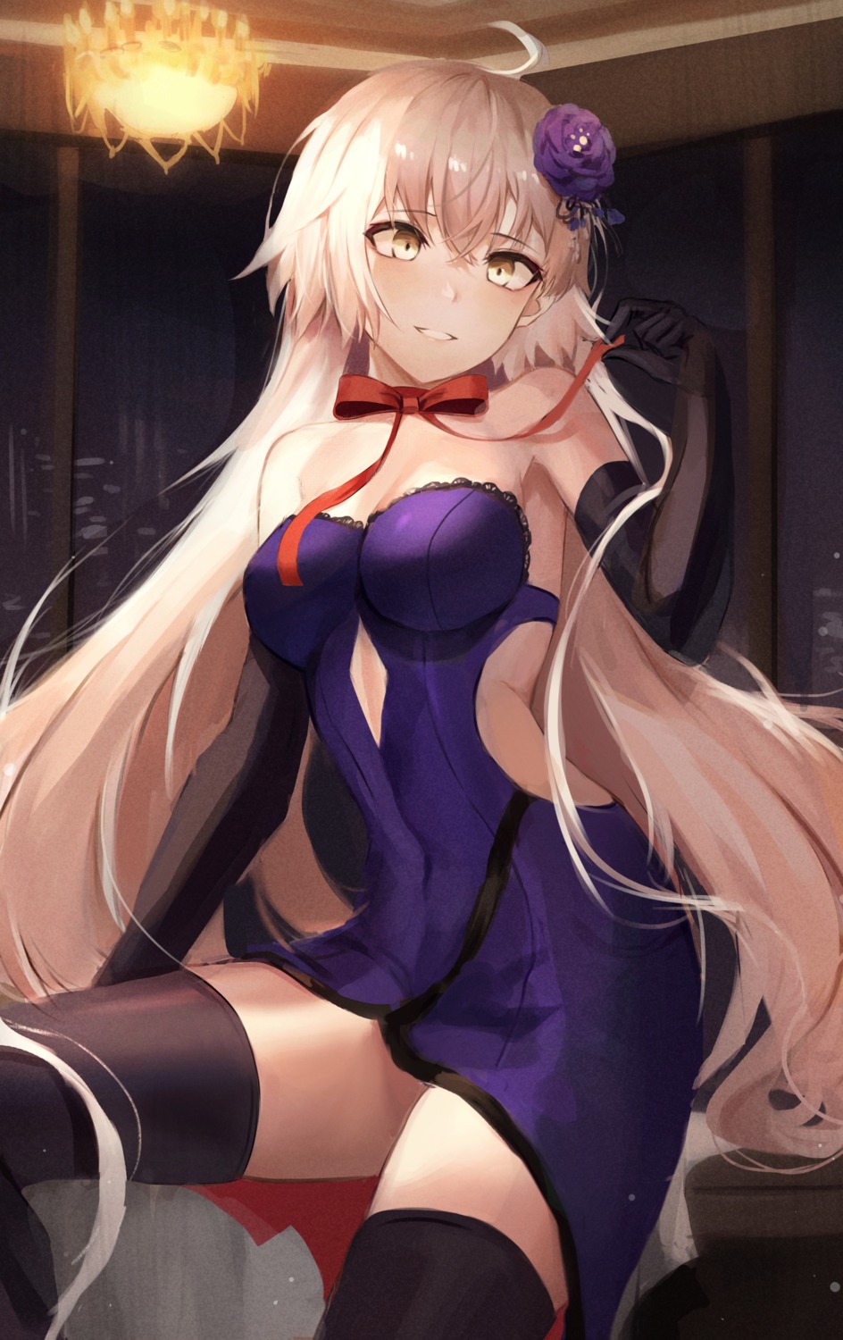 cleavage dress fate/grand_order jeanne_d'arc jeanne_d'arc_(alter)_(fate) kyo_(maae00) no_bra skirt_lift thighhighs