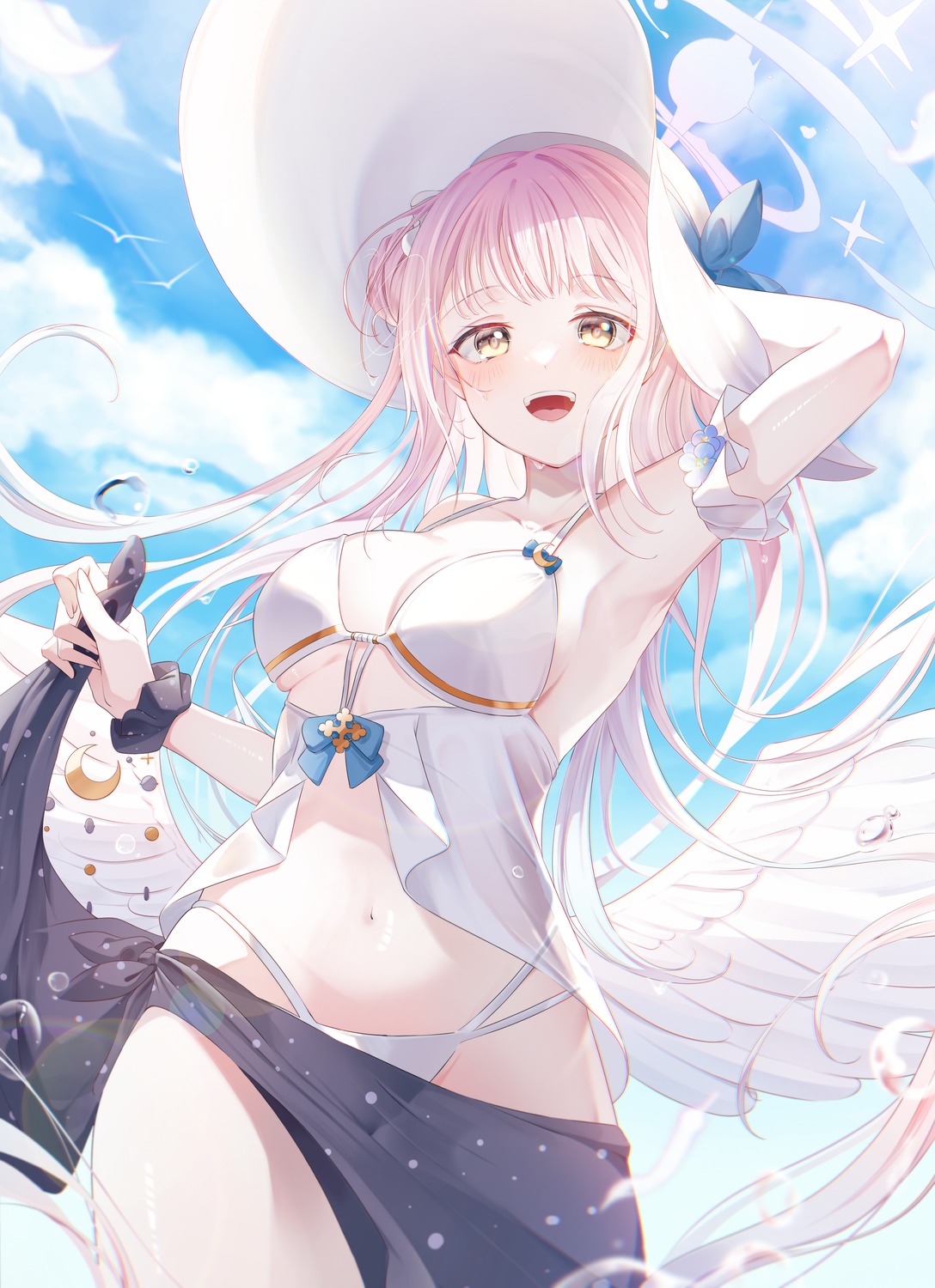 angel bikini blue_archive gyeou_lee misono_mika see_through swimsuits wings