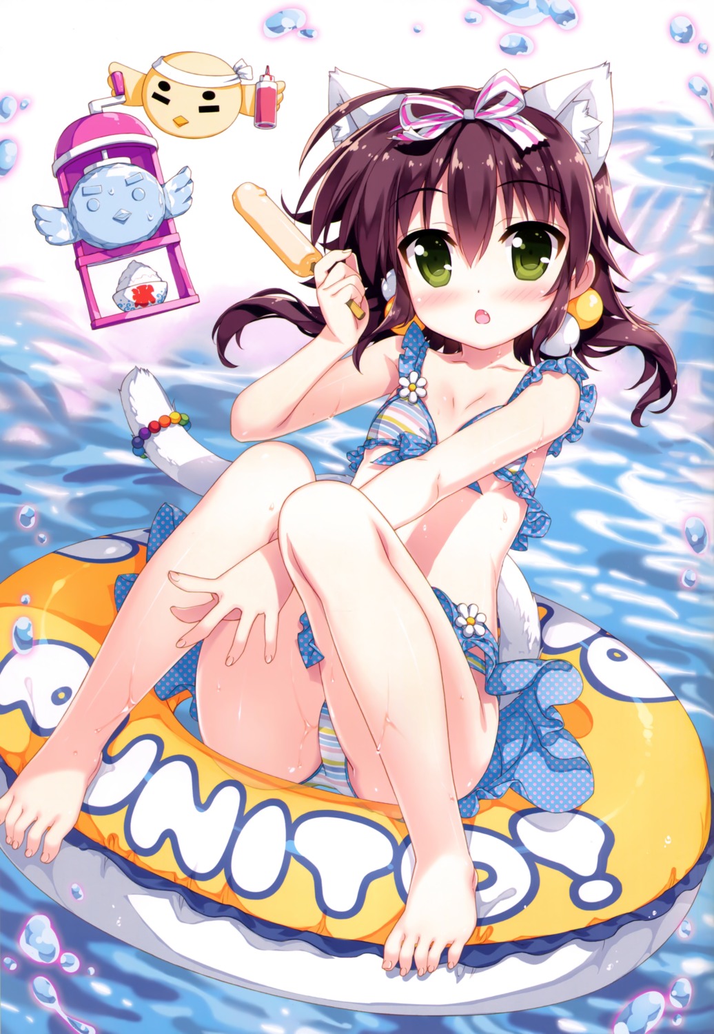 animal_ears bikini cleavage feet fujima_takuya nekomimi swimsuits tail wet