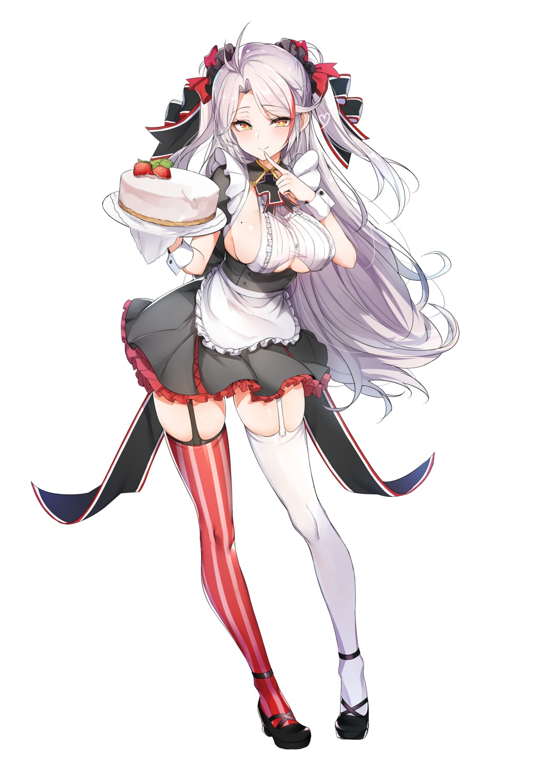 azur_lane heels maid mengda no_bra prinz_eugen_(azur_lane) see_through stockings thighhighs underboob