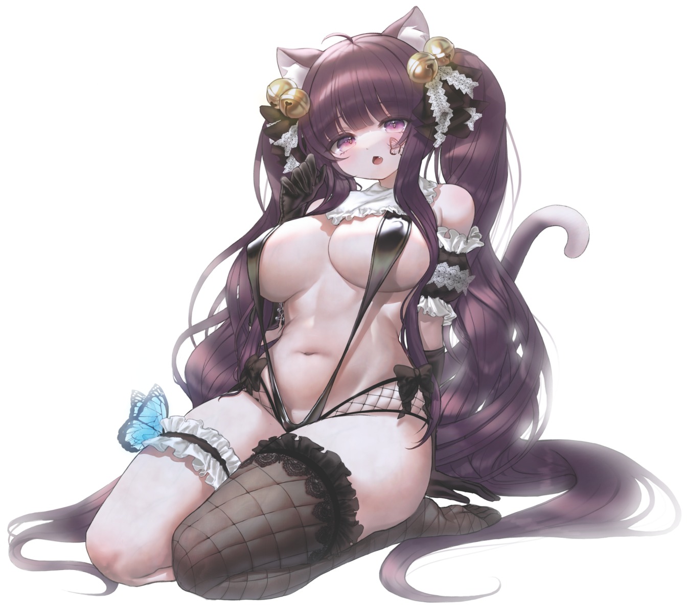 animal_ears erect_nipples fishnets garter na1tsu2me3 nekomimi sling_bikini sul-lin-a swimsuits tail tattoo thighhighs