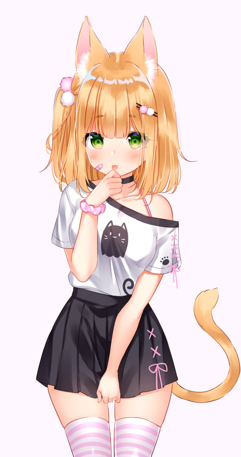 animal_ears bandaid bra nekomimi shouu-kun tail thighhighs