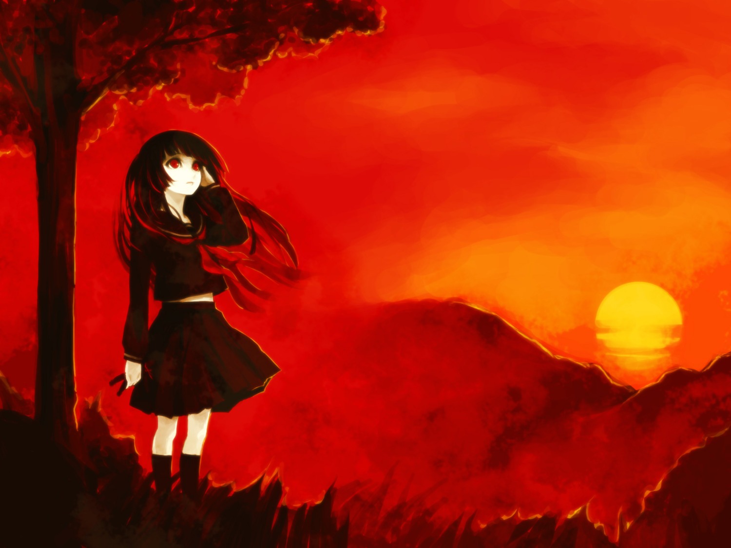 enma_ai jigoku_shoujo saki_(artist) seifuku wallpaper