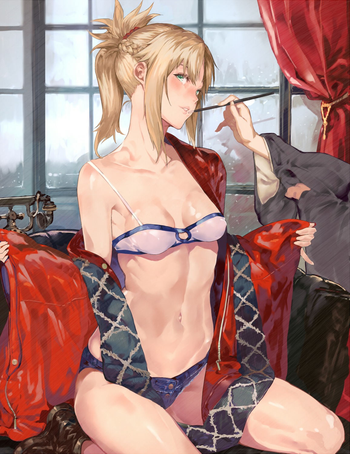 bra cleavage fate/apocrypha fate/stay_night mordred_(fate) open_shirt tokopi