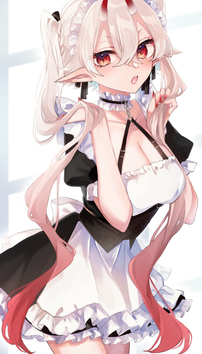 anfuji_uiro cleavage horns maid pointy_ears