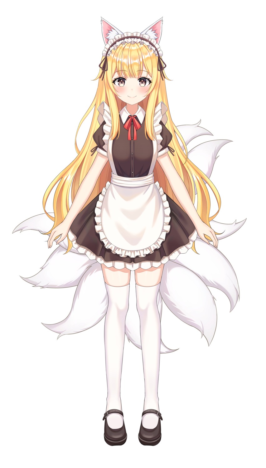 animal_ears hari83421 kitsune maid tail thighhighs