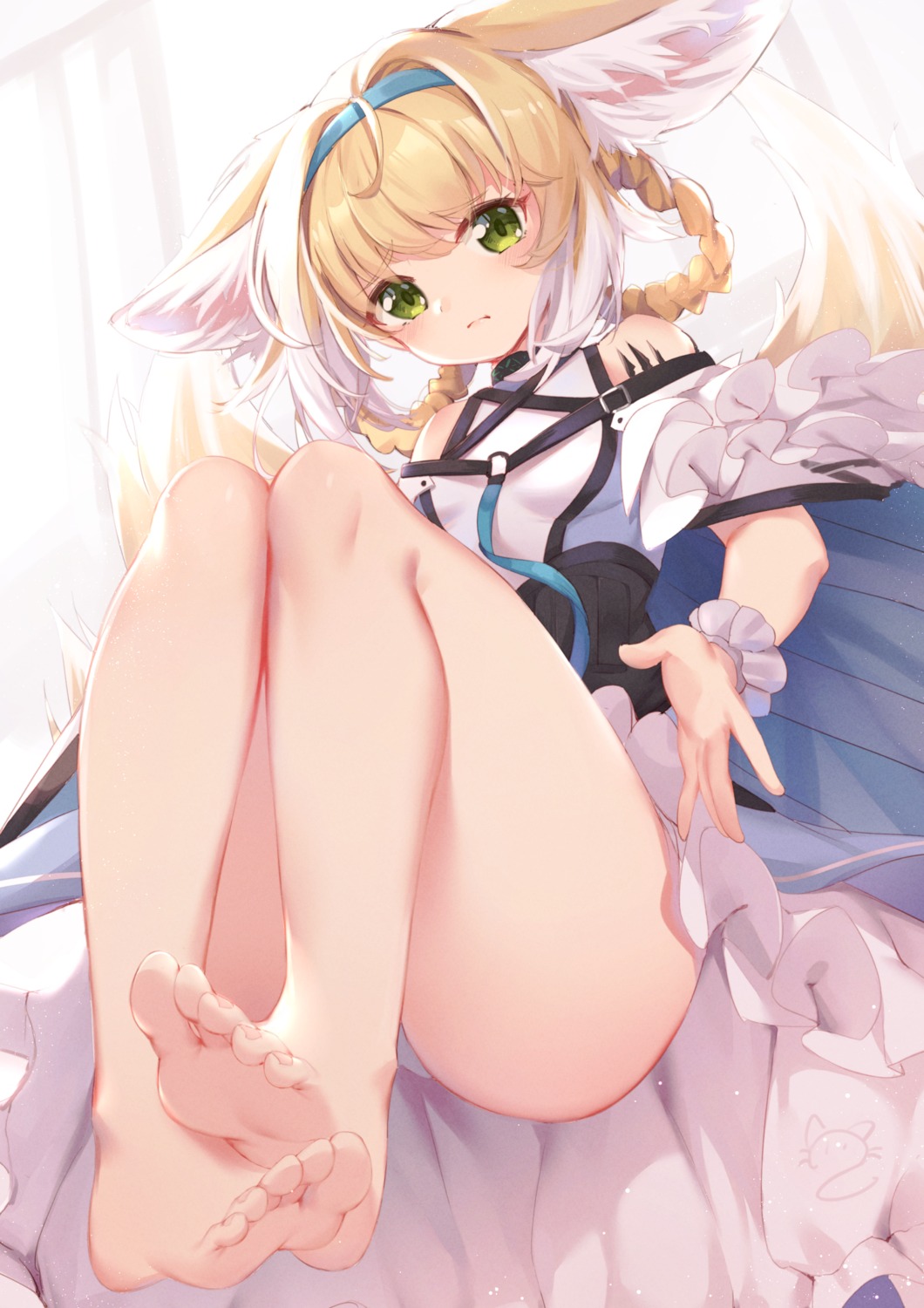 animal_ears arknights feet nahaki pantsu skirt_lift suzuran_(arknights) tail wings