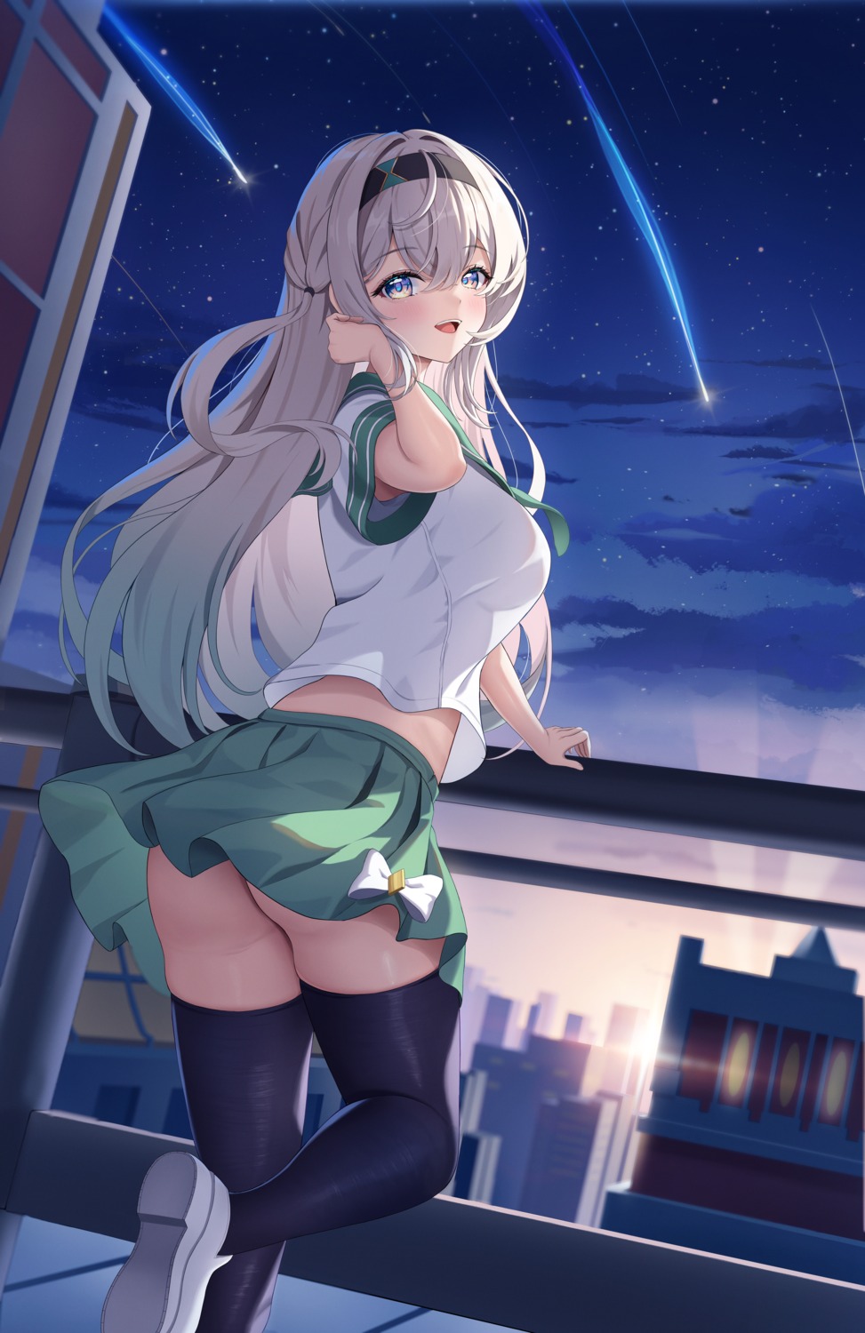 ass firefly honkai:_star_rail kesa_pasa see_through seifuku skirt_lift thighhighs