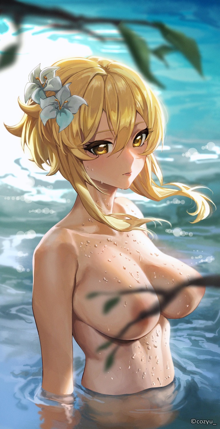 areola censored cozyu genshin_impact lumine topless wet