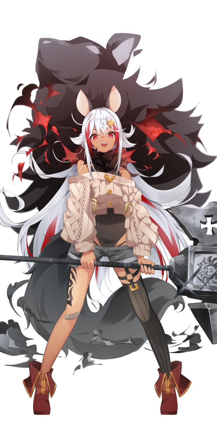 animal_ears bandaid chilla_behemos garter leotard pantsu stockings storia sweater tail tattoo thighhighs weapon zelef