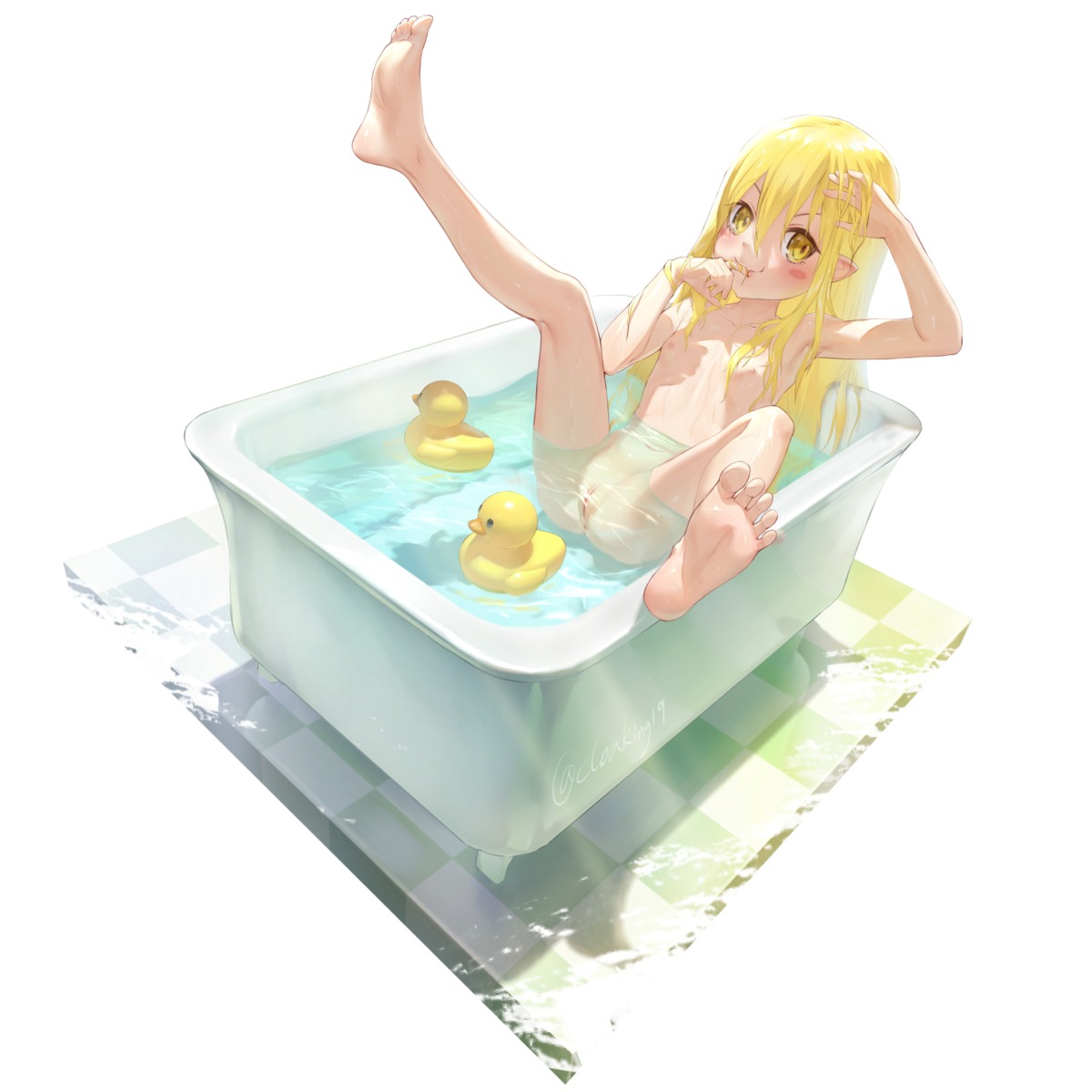 anus bathing feet loli monogatari_(series) naked nipples observerz oshino_shinobu pussy uncensored wet