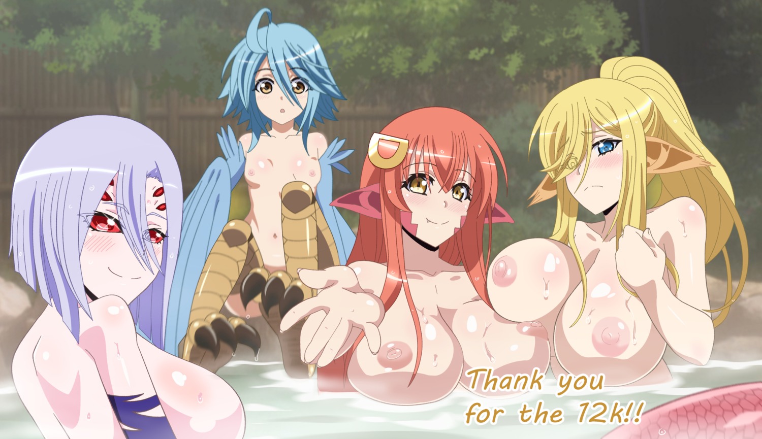 animal_ears bathing centaurea_shianus miia_(monster_musume) monster_girl monster_musume_no_iru_nichijou naked nipples papi pointy_ears rachnera_arachnera topless wet zorzero