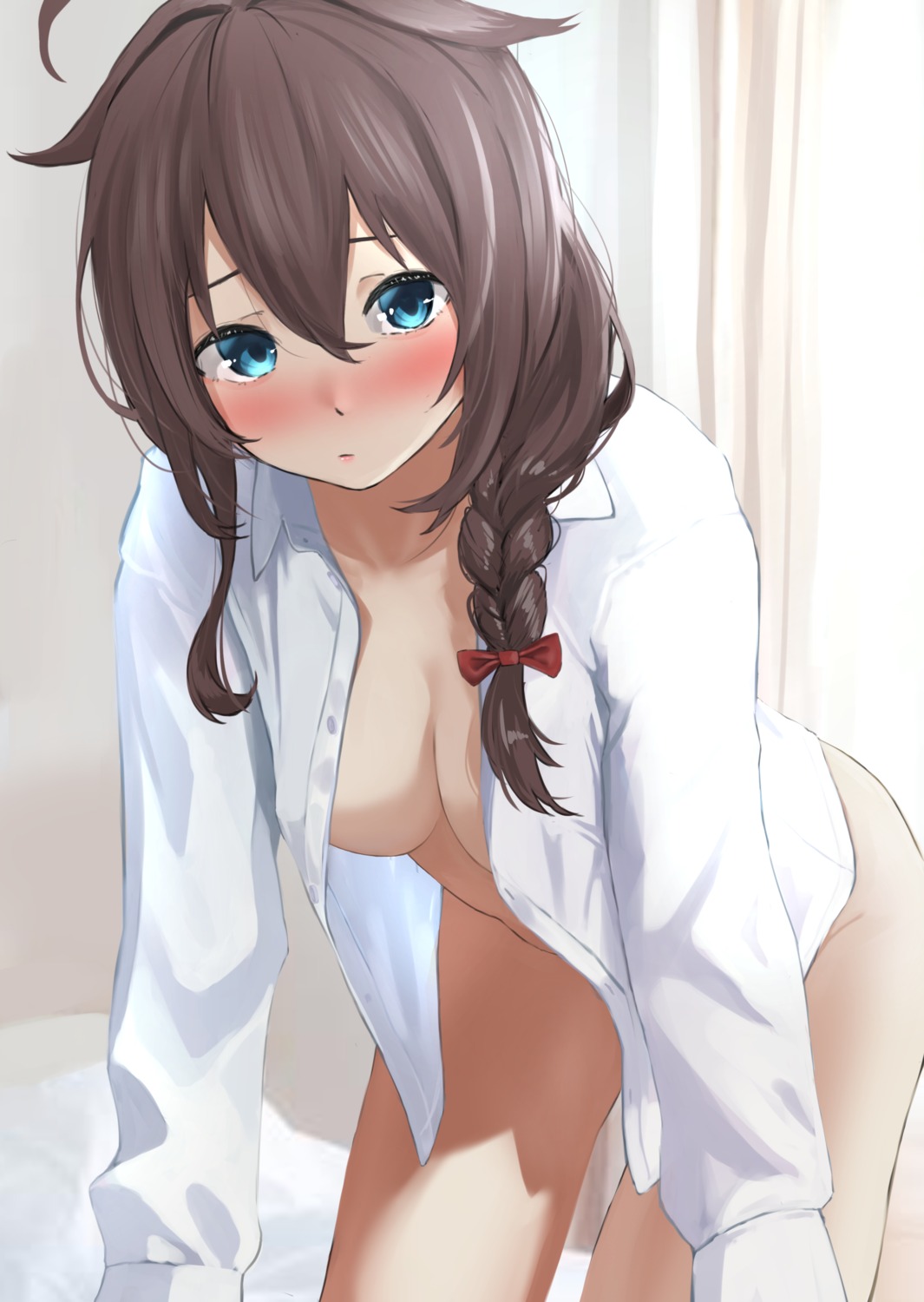 bottomless dress_shirt kantai_collection no_bra open_shirt shigure_(kancolle) tama_(seiga46239239)