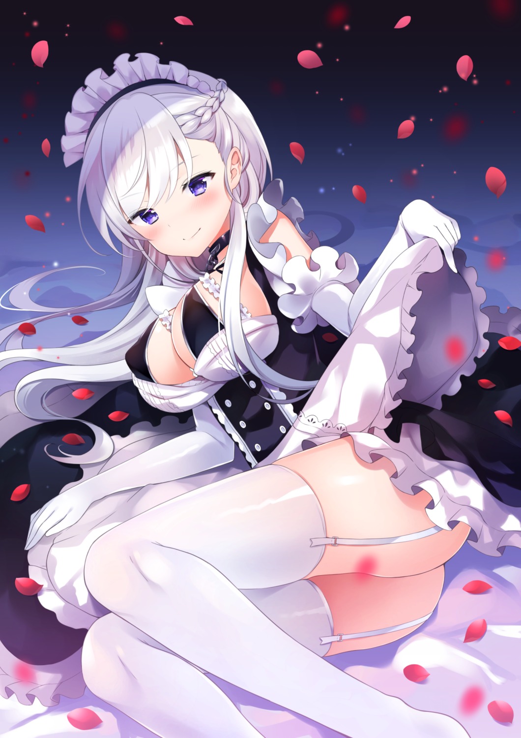 ass azur_lane belfast_(azur_lane) cleavage erect_nipples maid nanohana_kohina stockings thighhighs