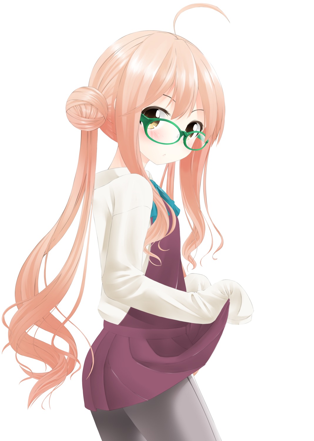 kantai_collection makigumo_(kancolle) megane nekobaka pantyhose skirt_lift