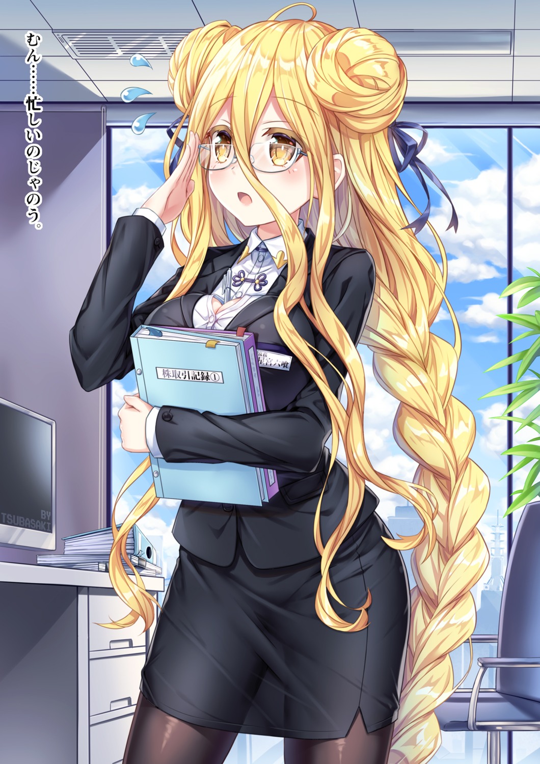 business_suit cleavage date_a_live hoshimiya_mukuro megane open_shirt tsubasaki