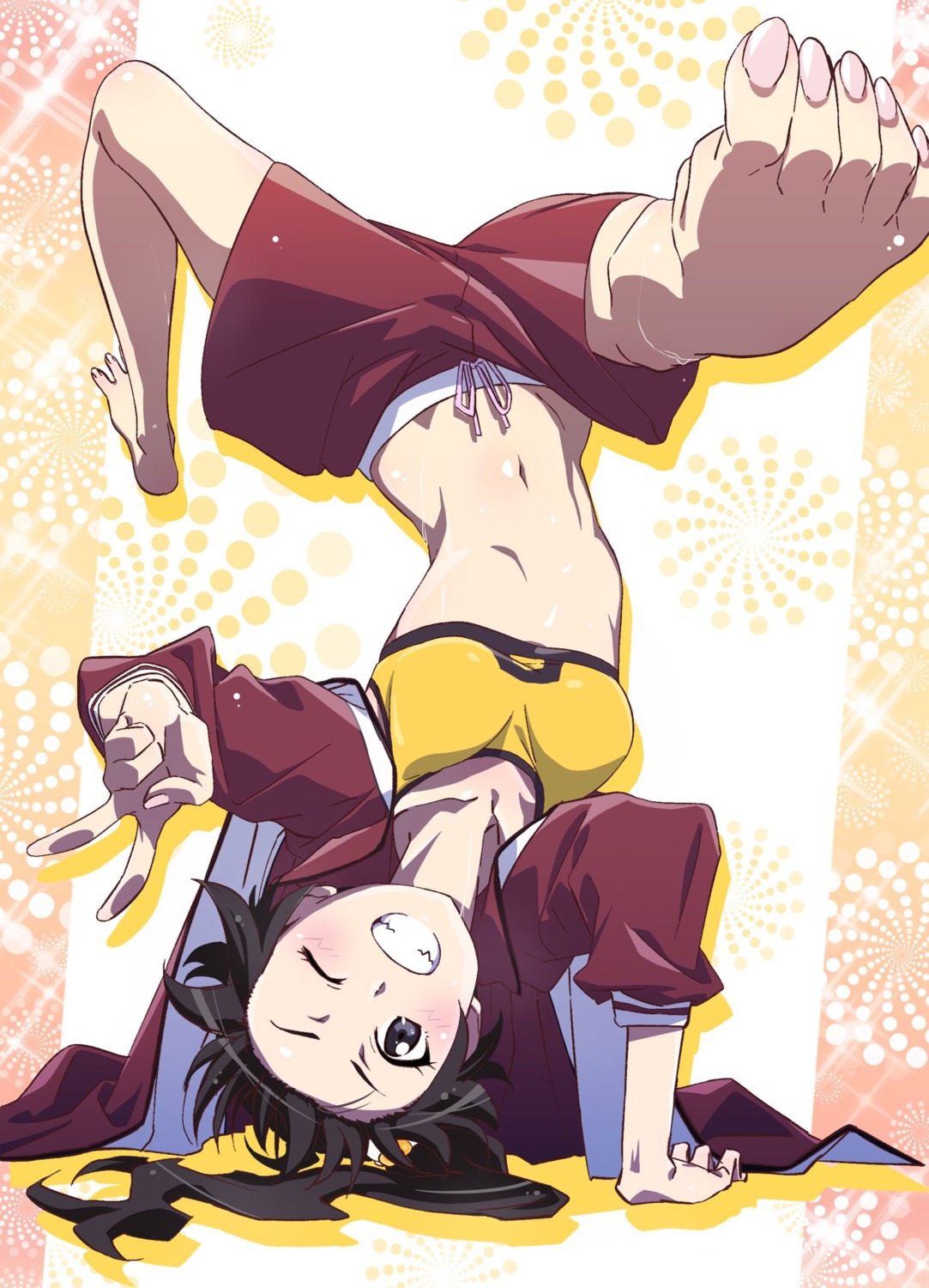 araragi_karen bakemonogatari feet makicha monogatari_(series) open_shirt