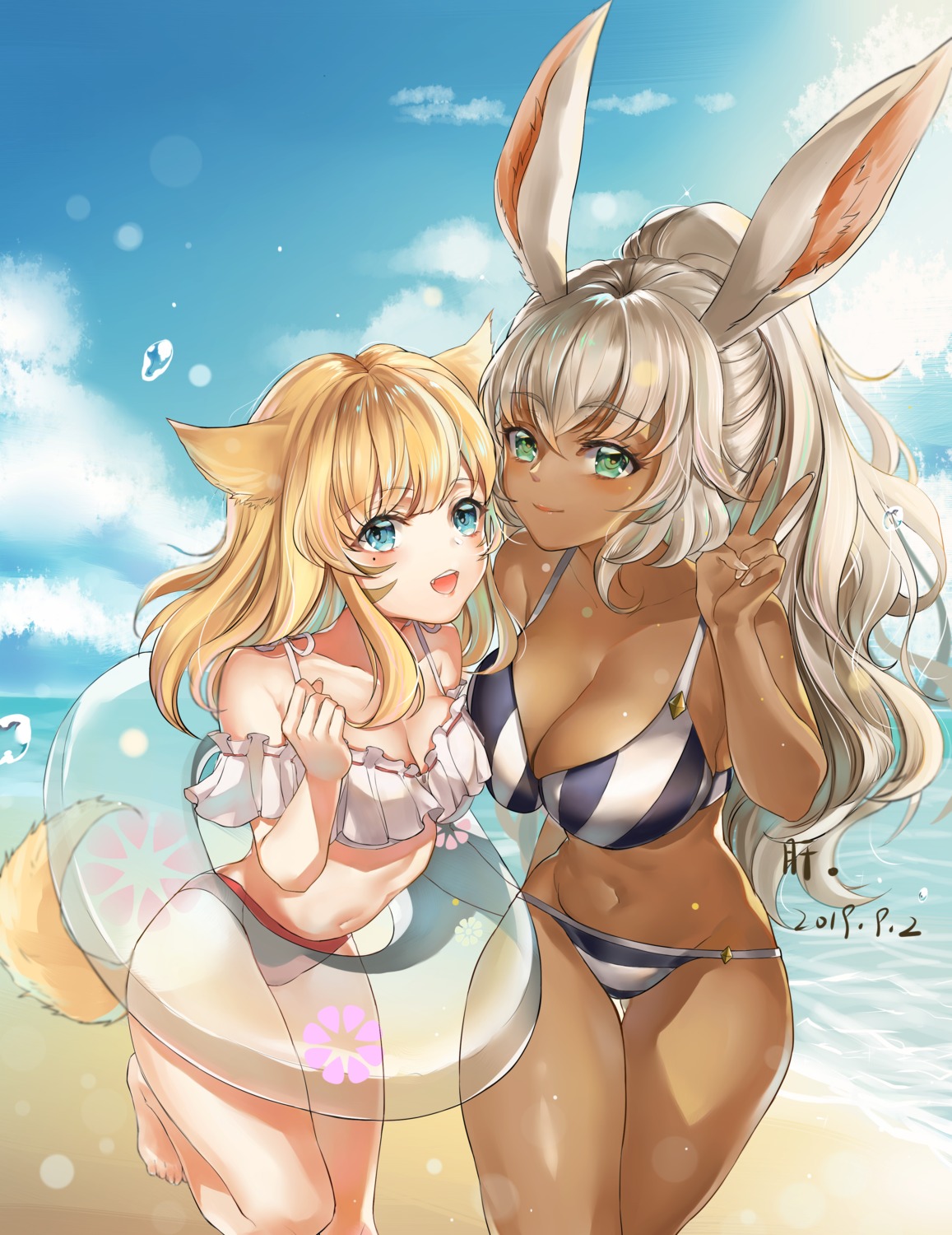 animal_ears bikini bunny_ears cleavage final_fantasy final_fantasy_iv gan_jiang swimsuits tail