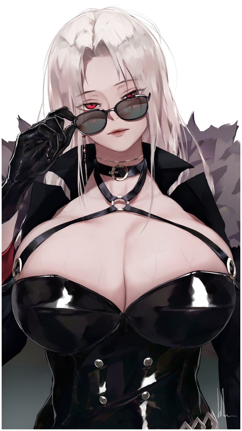 bluecup cleavage dungeon_fighter female_slayer_(dungeon_and_fighter) megane no_bra